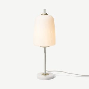 Ayala Tischlampe, Grauweiss, gebuerstetes Messing und Milchglas - MADE.com