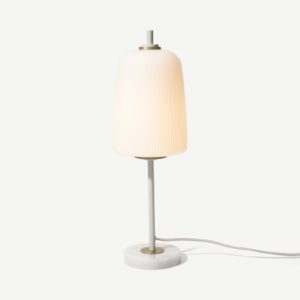 Ayala Tischlampe, Grauweiss, gebuerstetes Messing und Milchglas - MADE.com