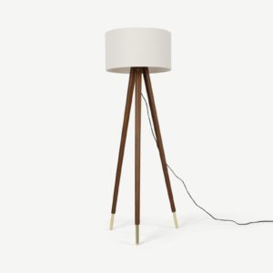 Bree Tripod-Stehlampe, dunkles Holz und Weiss - MADE.com