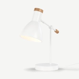 Cohen Nachttischlampe, Weiss und Eiche - MADE.com