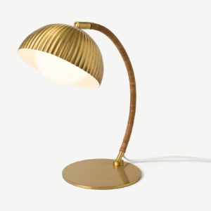 Shell Tischlampe, Antik-Messing und Rattan - MADE.com