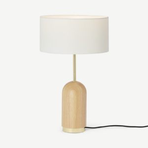 Gilda Tischlampe, helles Holz und Weiss - MADE.com